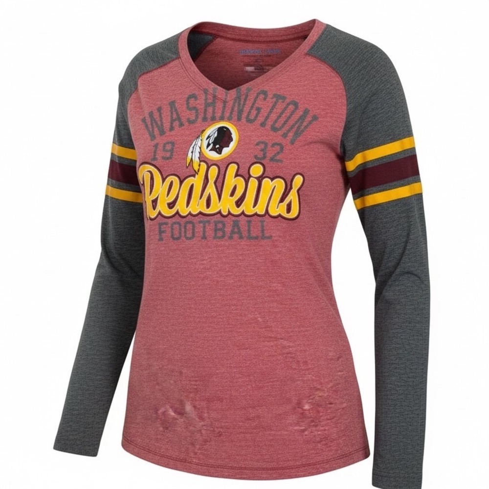 NFL Team Apparel Washington Retro Redskins V-Neck Long Sleeve Shirt Womens M